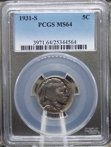 1931-S 5C INDIAN-HEAD BUFFALO NICKEL NEAR GEM PCGS MS 64 RARITY R2 HIGH GRADES Cover