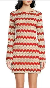 Chelsea & Violet Leia Woven Stripe Boat Neck Long Sleeve Dress size M zigzag - Picture 1 of 14