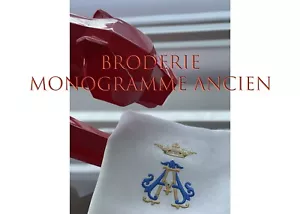 Antik'Etoff, antique towel, monogram embroidery under crown of choice - Picture 1 of 11