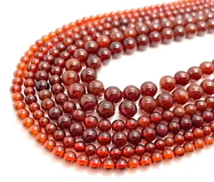 Natural Hessonite Garnet Gemstone Grade AAA Round Smooth Polished Beads RN169 - Picture 1 of 5