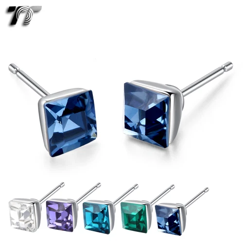 TT 925 Sterling Silver 5mm Made With Swarovski Crystal Stud Earrings (925E04)  - Image 1 of 1