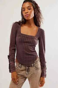 Free People Could I Love You More Bluse Top Ösen bestickt Rüschen XS - Bild 1 von 7