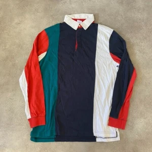 Urban Outfitters Rugby Polo Shirt Mens Medium USA Y2K Striped Top, Black Green - Picture 1 of 11