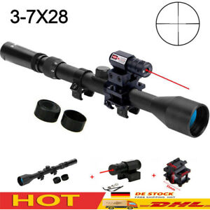 Zielfernrohr 3-7X28 für Luftgewehr mit Montagen Rot Laser Sight für Jagd Sports