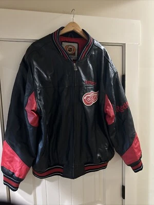 Detroit Red Wings Leather Jacket Mens G-III Carl Banks NHL Hockey Size XL 90s - Image 1 of 4
