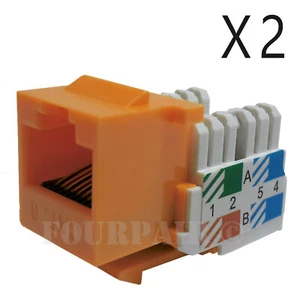 2x Pack Lot CAT6 Network RJ45 Port 110 Punch Down Keystone Snap-In Jack Orange - Picture 1 of 2