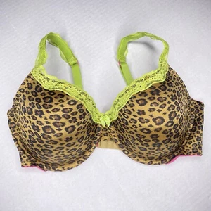 Flirtitude Animal Print Green Lace Trim Bra 40D Underwire Lined Sexy Demi Tshirt - Picture 1 of 4