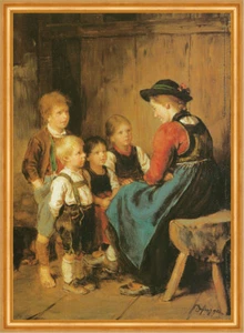 Das Tischgebet um 1874 Mahlzeit Kinder Beten Franz von Defregger A1 LW 01 - Bild 1 von 1