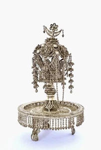 Old Ottoman Solid Silver Filigree Spice Tower Container Embellished Floral Motif - Picture 1 of 11