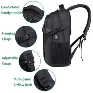 Men Laptop Backpack School Travel Computer Bookbag with USB Charging Port Black - Picture 1 of 14