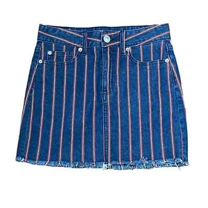 American Eagle Denim Mini Skirt Size 0 Reg. Blue Red White Stripes Women 28X14 - Picture 1 of 7