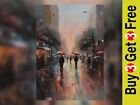 Urban Tranquility: Rainy City Street Oil Painting Print A4 / 12"x8"