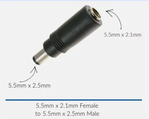 5,5 mm x 2,1 mm a 5,5 mm x 2,5 mm fuente de alimentación dc o ac conector punta adaptador convertidor - Imagen 1 de 3