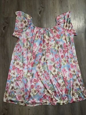 "Camisón floral vintage Woman Within manga corta nailon Mumu talla 4X 68"" BUSTO" Foto 1 de 4