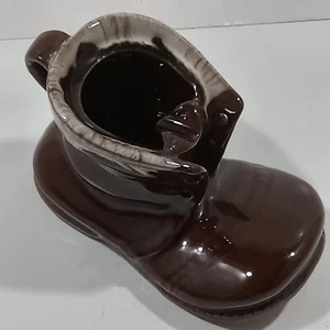 Braun Tropfglasur Stiefel SCHUH ASCHENBECHER Vintage Japan Rotware 3x4" Keramik Übertopf - Bild 1 von 7