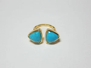 NEW! Marz Gems Gold Plated Sterling Silver Turquoise Gemstone Adjustable Ring - Picture 1 of 5