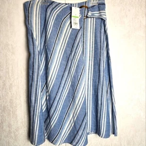 New Directions Women's Denim Look Rainbow Stripe Safari Faux Wrap Skirt Size 10 - Picture 1 of 6