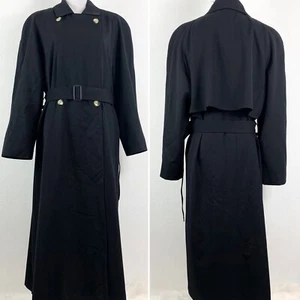 Cappotto vintage taglia grande lana Marina Newport Harbor nero cintura con bottoni DIFETTO - Foto 1 di 8