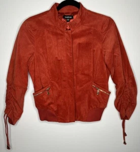 Bebe Leather Bomber Style Coat Burnt Orange With Gold Accents Size Small - Picture 1 of 24