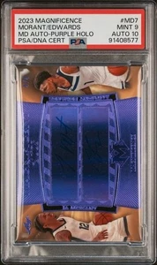 2023 Magnificence #MD-7 Ja Morant/Anthony Edwards Purple Holo Dual Auto /4 PSA 9 - Bild 1 von 2
