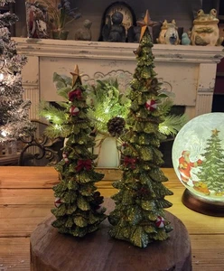 Raz Imports 2er Set geschmückte Weihnachtsbaum Figuren mit Glitzer 11,5" Neu - Bild 1 von 10