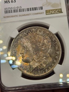 1880-S Morgan Silver Dollar MS 63 NGC ☆ Cotton Candy Toned Obverse ☆ - Picture 1 of 4