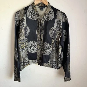 Chaqueta a Presión Citron Santa Monica Seda Estampado Asiático Talla Grande Boho - Imagen 1 de 8
