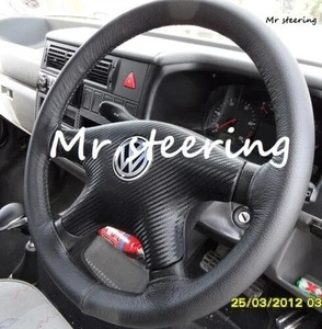Für VW Transporter T4 1991-2004 Real Schwarz Italian Leder Lenkrad Abdeckung - Bild 1 von 8