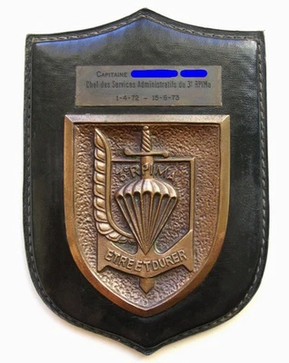 PLAQUE 3 RPIMA REGIMENT PARACHUTISTE D' INFANTERIE DE MARINE PARA TAP TDM 19,7cm - Photo 1/4