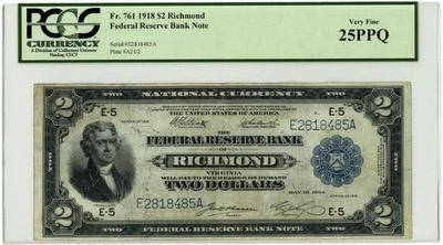 FR.761 $2 1918 Federal Reserve Bank Note Richmond VF25PPQ PCGS 950750-101 - Image 1 of 3