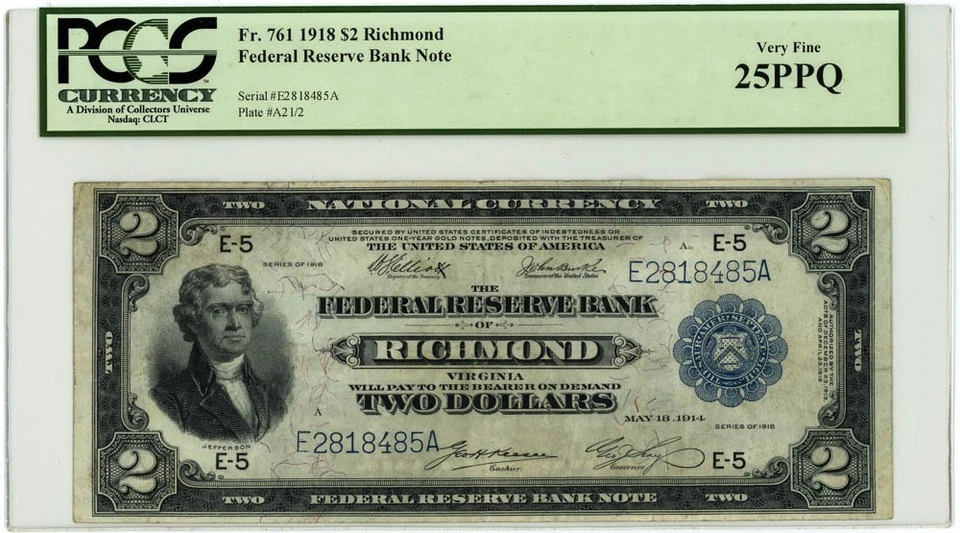 FR.761 $2 1918 Federal Reserve Bank Note Richmond VF25PPQ PCGS 950750-101 - Image 1 of 3