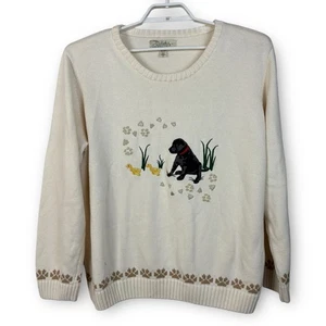 Cabela's 2XL Pullover Creme Schwarz Labor Bestickt Pfotenabdrücke Ente Outdoor Baumwolle - Bild 1 von 5