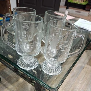 Set of 4 Princess House Heritage 504 Footed Tempered Glass Irish Coffee Mugs 8oz - Picture 1 of 7