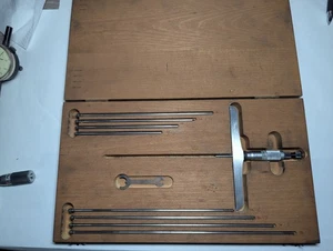 Starrett 445 Depth Micrometer Set 0-9" Large 6" Base and Wood Case - Picture 1 of 2