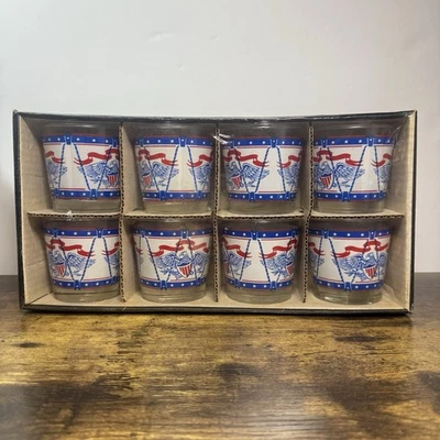 Vtg Patriotic Libbey Informals 8 Ounce Patriotic Eagle Drinking Glasses Set Of 8 - Image 1 of 4