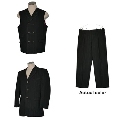 Traje Falcone 3 Piezas 44R 35x29 Denim Look Superlativo 150s Forro Cachemira Rayas Foto 1 de 4