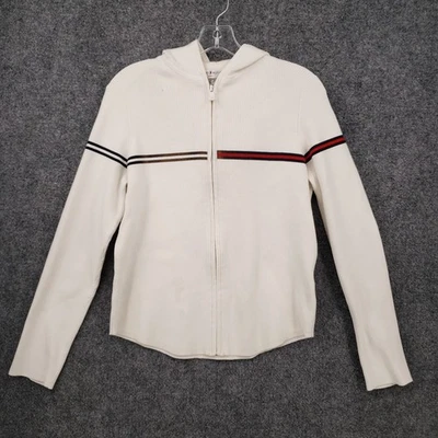 VINTAGE Tommy Hilfiger Sweater Hoodie Womens Large White Ribbed Full Zip Y2K - Image 1 of 4