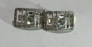 Vintage Art Deco Sparkling Rhinestones Silver Toned Clip On Earrings  Elegant - Picture 1 of 6