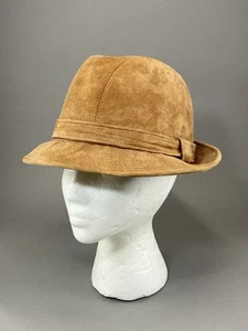 Cappello Fedora Vintage Cavanaugh Hats New York Unisex Pelle Scamosciata Taglia 7 1/8 - Foto 1 di 12