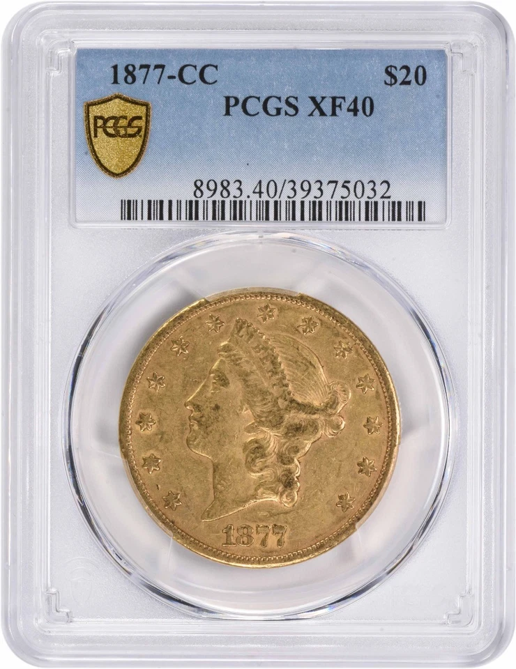 Cabeza Liberty de oro 1877-CC $20 EF40 PCGS Foto 1 de 4