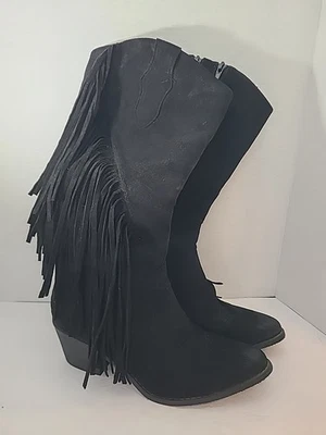 Botas occidentales Pierre Dumas para mujer talla 8,5 negras de gamuza sintética con flecos cremallera lateral Foto 1 de 4