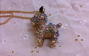 BETSEY JOHNSON Bedazzled 3D Deer Pendant On A Goldtone Necklace. NEW. - Picture 1 of 16