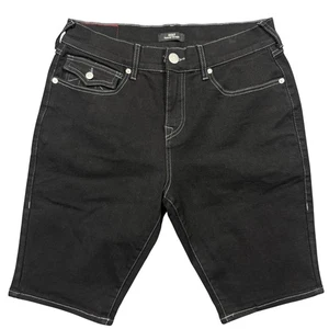 True Religion Ricky Denim Shorts Herren 30 schwarz entspannt gerade Pattentasche Logo - Bild 1 von 17