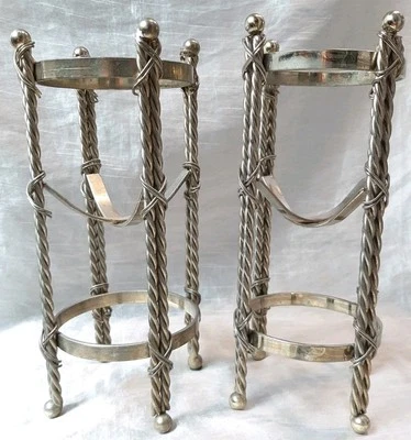 VTG Hollywood Regency Brass Plated Rope Style Wine Bottle Candle Holder Set 2PCS - Image 1 of 4