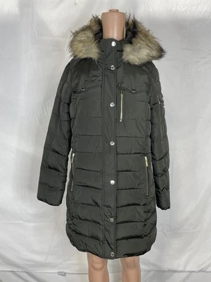 Michael Kors 女式外套绗缝人造毛皮帽 M 码绿色 — 第 1/4 张图片