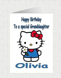 Personalised HELLO KITTY (B) Any Occasion/Birthday A5 Matt White Greetings Card - Picture 1 of 4