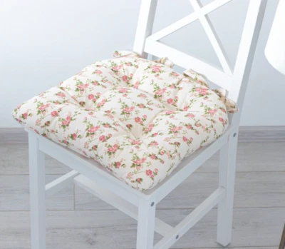 U-Shaped Chair Cushion with Ties — Blush Rose Sprig - Image 1 of 4