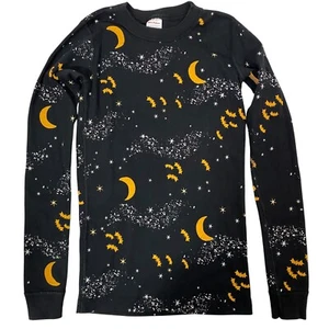 HANNA ANDERSSON Pajama Top Size 12 Black Moon Stars Bats Halloween Long Sleeved - Picture 1 of 5