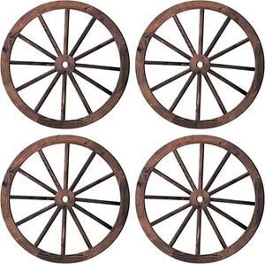4 Pack 10 Inch Wooden Wagon Wheel Wall Hanging Decorative Wheel for Garden - Picture 1 of 7