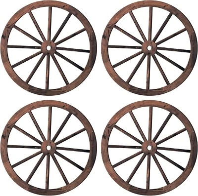 4 Pack 10 Inch Wooden Wagon Wheel Wall Hanging Decorative Wheel for Garden - Image 1 of 4